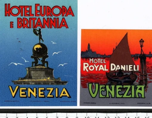 Tradera Kuriosa<2 bagageetiketter, Venezia, Venedig Italien hotel hotell
