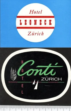 Tradera Kuriosa<2 bagageetiketter, Zürich Schweiz hotel hotell