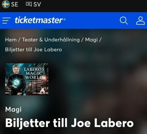Tradera 4 biljetter till Joe Labero A Magic Night - Linköping 16 februari 2025> Övriga Biljetter