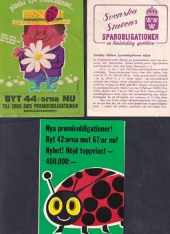 Tradera Lotter & Lottsedlar<3 broschyrer om sparobligationer 1948 och premie- 65 o 67