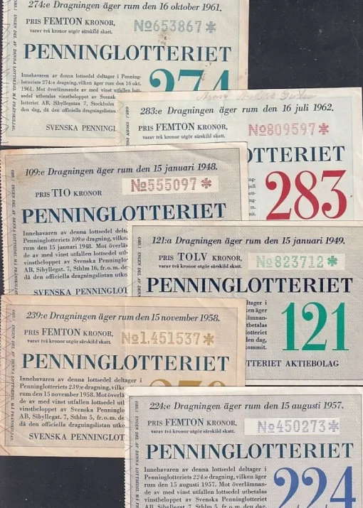 Tradera Lotter & Lottsedlar<6 gamla penninglotter 1948-1962