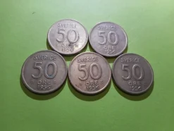 Tradera 5 ST 50 ÖRE GUSTAF VI ADOLF FRÅN 1956 MED 40% SILVER.^ Svenska Mynt