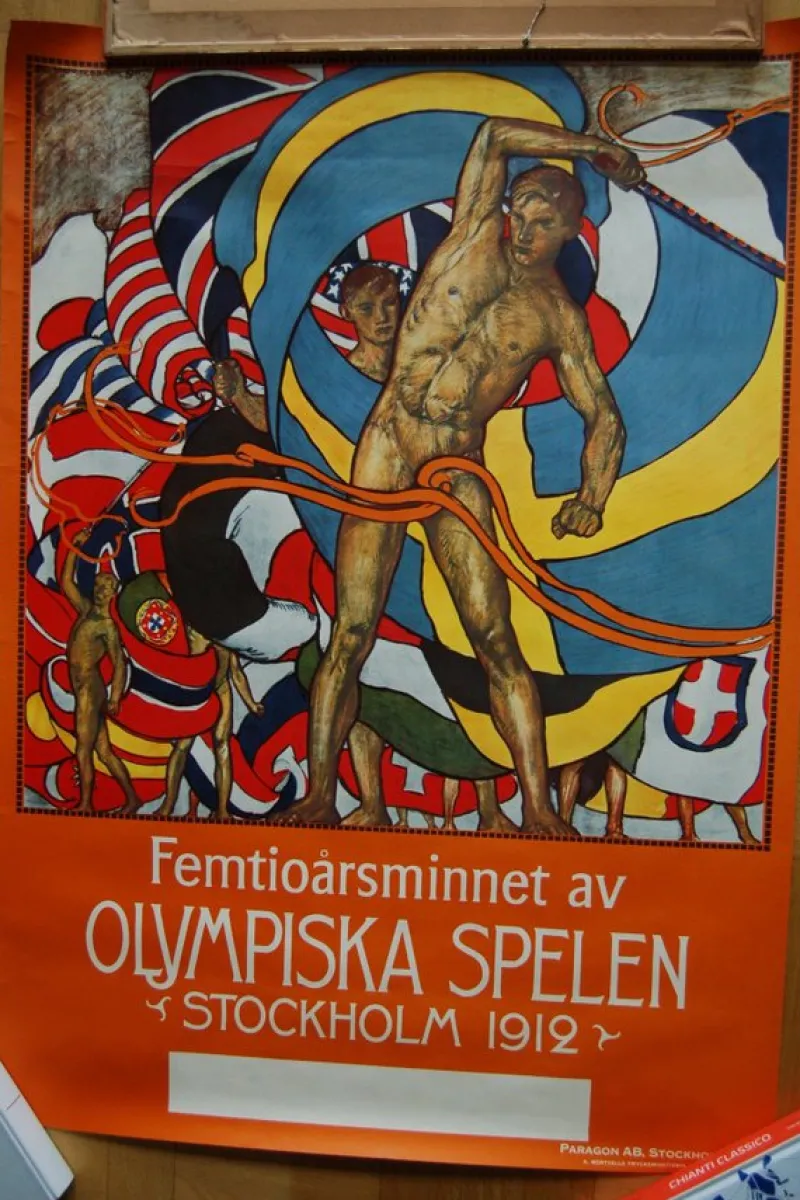 Tradera Olympia<Affisch från femtioårsminnet av olympiska spelen i Stockholm 1912