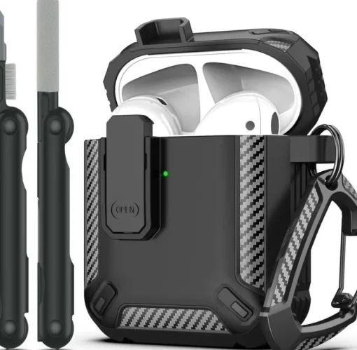 Tradera Mobiltillbehör<Airpods 2 (2019) SVART RENGÖRINGSPENNA SKAL AIR PODS POD SVART SKYDD FODRAL