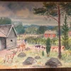 Tradera Akvarell, Tierp, Bondgård,av E.R. Olsson, Vintage, 35 kr^ Måleri