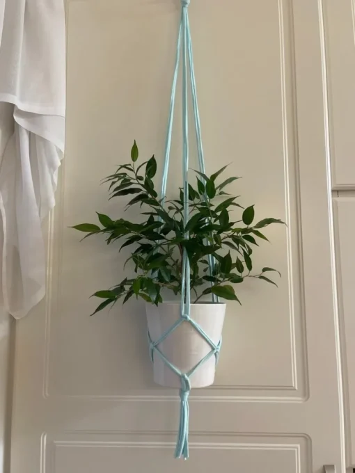 Tradera Övrigt Till Trädgård<ampel, plant hanger, makrame, ljusblå 16-20 cm