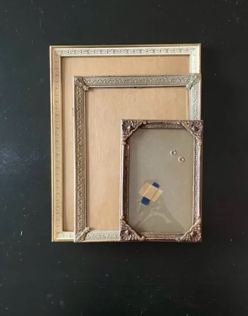 Tradera Antika, 3 Ramar, Fotoram, Kupat Glas, Mässing/Guld, Jugend, Vintage^ Ramar
