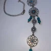 Tradera Halsband<Antiksilverfärgat petrolfärgat blågrönt halsband med långt hänge goth mandala