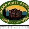 Tradera Kuriosa<Bagageetikett Grand hotel, Brno Tjeckoslovakien hotell