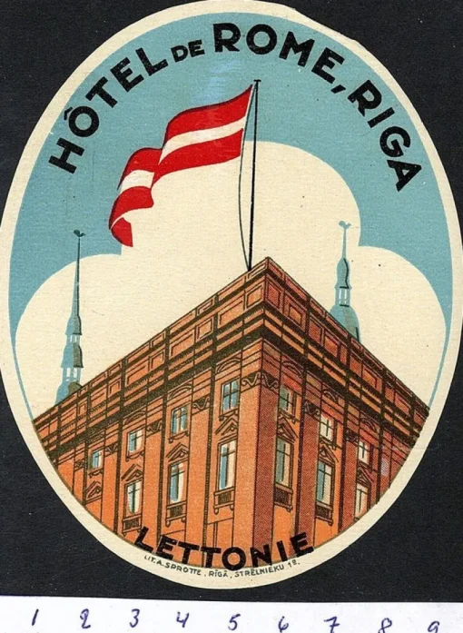 Tradera Kuriosa<Bagageetikett hotel de Rome, Riga Lettland hotell