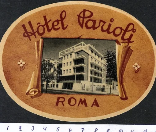 Tradera Kuriosa<Bagageetikett hotel Parioli, Roma, Rom Italien hotell