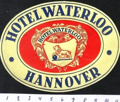 Tradera Kuriosa<Bagageetikett hotel Waterloo, Hannover Tyskland hotell