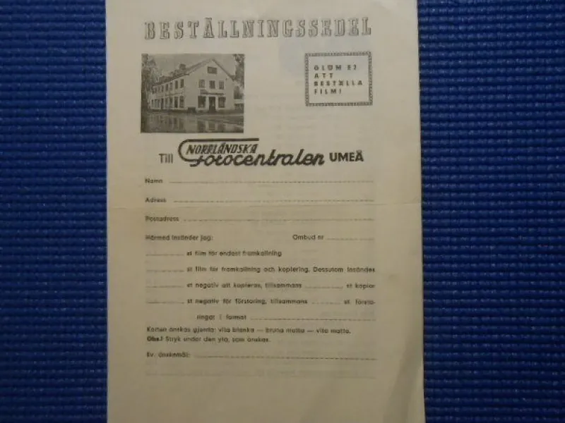Tradera Beställningssedel Norrländska fotocentralen Umeå^ Övrig Optisk Utrustning