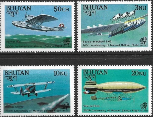 Tradera Bhutan Flygplan luftskepp Mi 824-27 xx^ Asien