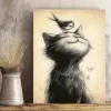 Tradera Canvas Poster Katt Fågel 40x30^ Posters