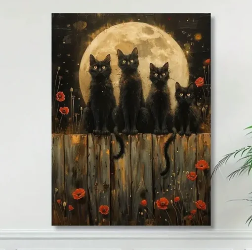 Tradera Canvas Poster Katter Natt 40x30 cm^ Posters