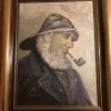 Tradera FISKARGUBBE - Oljemålning - H Källman - Retromotiv - RETRO - FINT SKICK^ Måleri