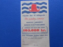 Tradera Lotter & Lottsedlar<Föreningen Norden inbjuder till deltagande i 1946 års stora lotteri