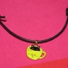 Tradera Egendesignade Smycken<Halsband ca 40-66 cm med katt i kopp av emalj berlock/metall/läder.
