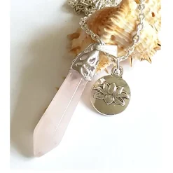 Tradera Halsband<Halsband ROSENKVARTS Pendel LOTUSBLOMMA Energi meditation healing Yoga Halskedja