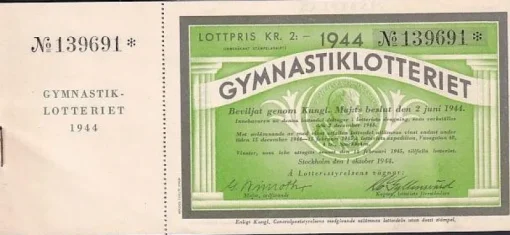 Tradera Lotter & Lottsedlar<Häfte med 9 lottsedlar. Gymnastiklotteriet 1944