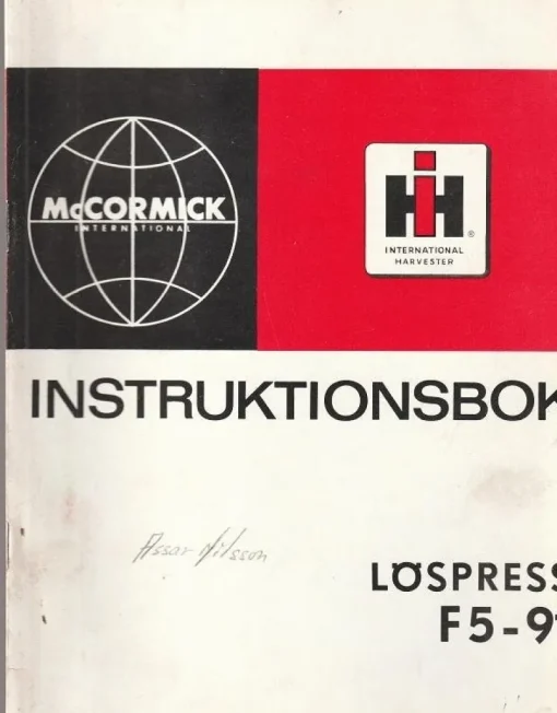 Tradera International McCormick löspress F5-91 instruktionsbok^ Jordbruksmaskiner