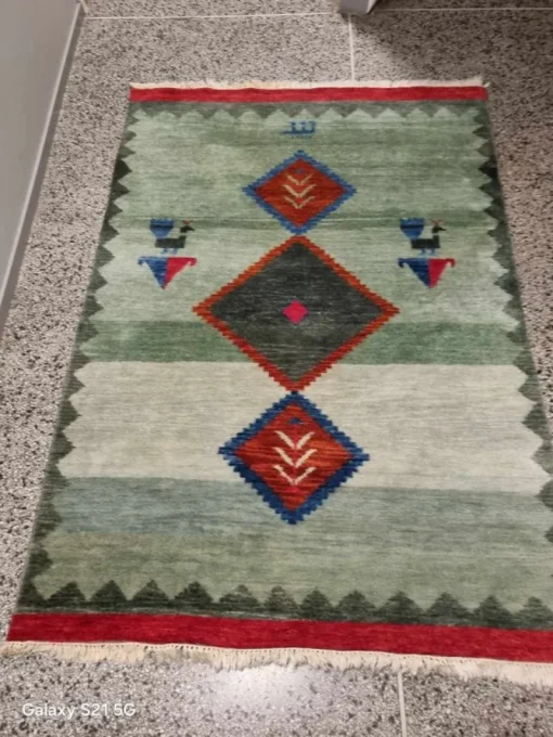 Tradera Äkta Gabbeh Handknuten matta med geometriskt mönster> Mattor