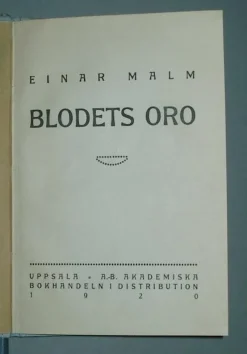Tradera Malm, Einar: Blodets oro (1920).> Antik Litteratur