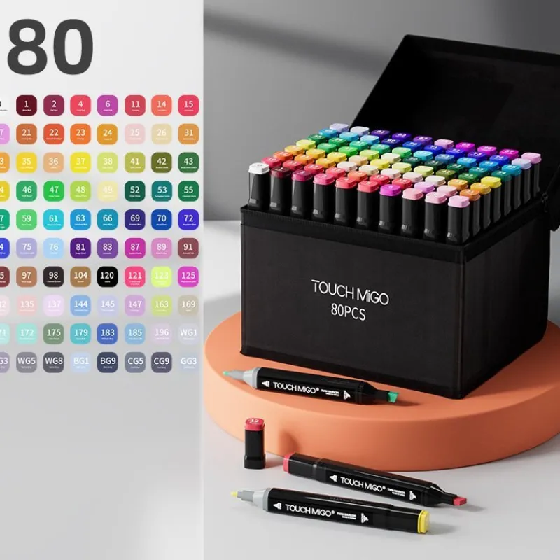 Tradera 80-Pack - Tuschpennor med Fodral Färgpennor Dubbelsidiga Pennor multifärg^ Konstnärstillbehör