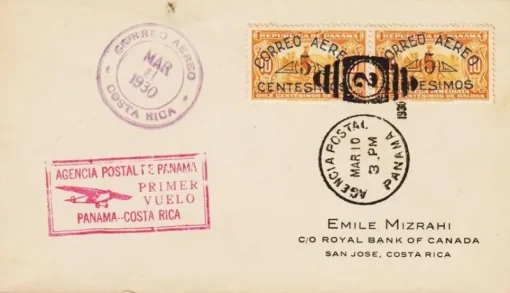 Tradera PANAMA - 1930 - FIRST FLIGHT - PANAMA til COSTA RICA - AGENCIA POSTAL PANAMA^ Flera Länder