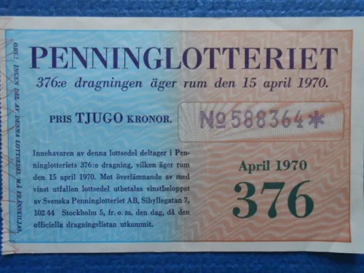 Tradera Lotter & Lottsedlar<Penninglotteriet 15 april 1970