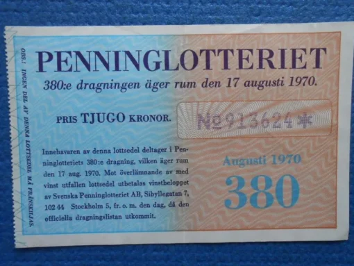 Tradera Lotter & Lottsedlar<Penninglotteriet 17 augusti 1970
