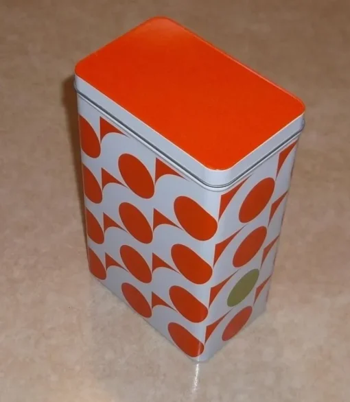 Tradera Plåtemballage<Plåtburk Vit med Orange prickar IKEA
