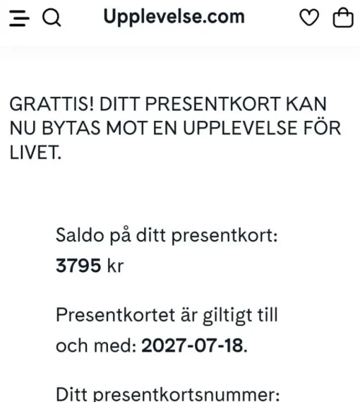 Tradera Presentkort från Upplevelse.com> Upplevelser
