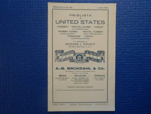 Tradera Priskuranter & Kataloger<Prislista AB Bäckdahl & Co 1922
