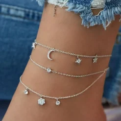 Tradera Fotlänkar<Silver Fotsmycken Fotlänk Ankellänk Vristlänk Fotkedja - 3 Kedjor & Strass