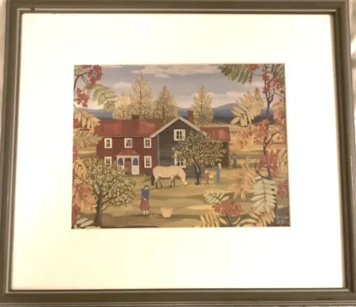 Tradera Stina Sunesson Tällberg 1976 Konsttryck med lantlig höstmotiv passepertout^ Posters