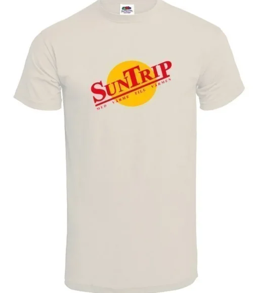 Tradera SUNTRIP T-SHIRT Sällskapsresan - Helt NY i stl Large NATURFÄRGAD> Filmmerchandise