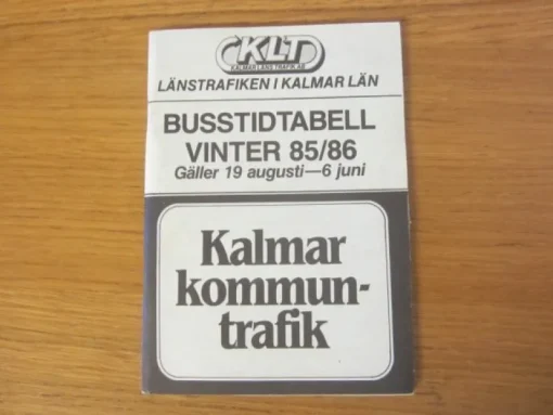 Tradera Tidtabeller<Tidtabell Kalmar kommun-trafik Vinter 1985/86 Buss