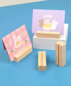 Tradera Album & Tillbehör<TVÅ Visitkortshållare i ljust trä, memo, till skrivbord, korthållare