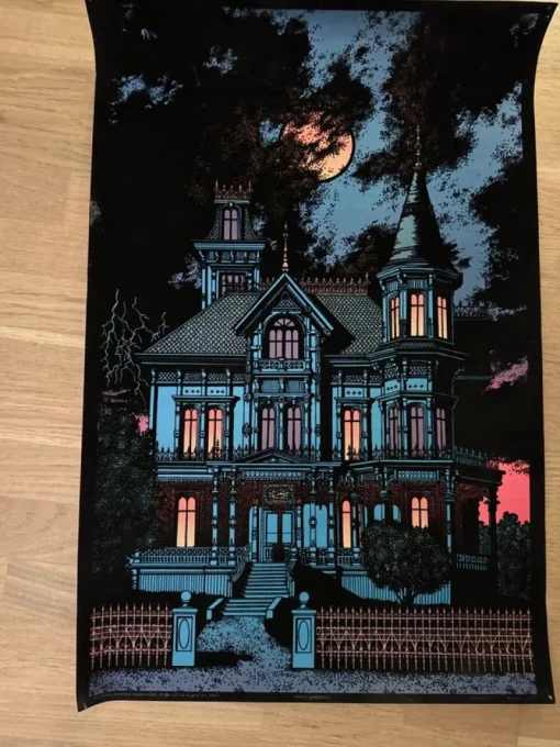 Tradera Vintage Blacklight Poster - spöklikt hus^ Posters