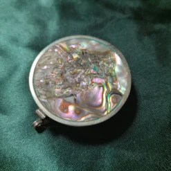Tradera Smyckeskrin & -förvaring<Vintage Mexiko smyckeskrin Abalone och Alpaca Pillbox Tiny Round