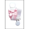 Tradera Vit napphållare med blekrosa rosett och vitt clip dop doppresent> Babyprodukter